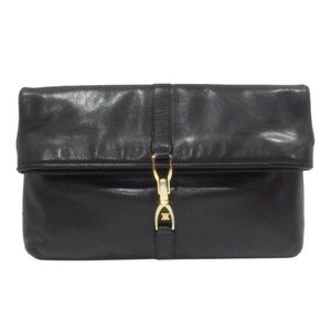 Celine Rare Black Leather Foldover Clutch Two Way Shoulder Bag Vintage